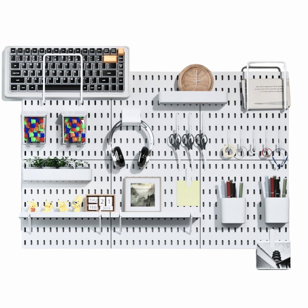 Modern No Drill Wall Organizer ABS Pegboard Panels Curved Frame for Kitchen Pantry