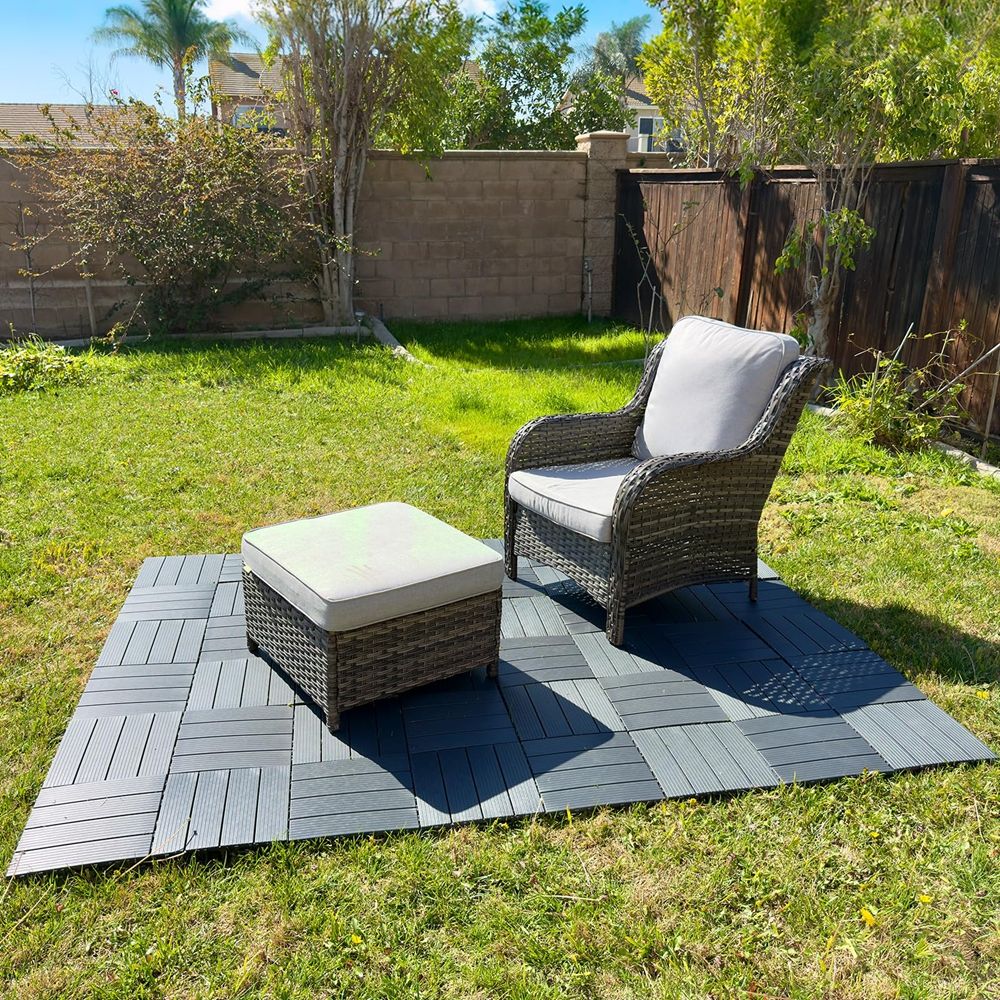 36 Pack Waterproof Outdoor WPC Flooring All Weather Use Patio Floor Decking Tiles for Porch Poolside Balcony Backyard-海智集-