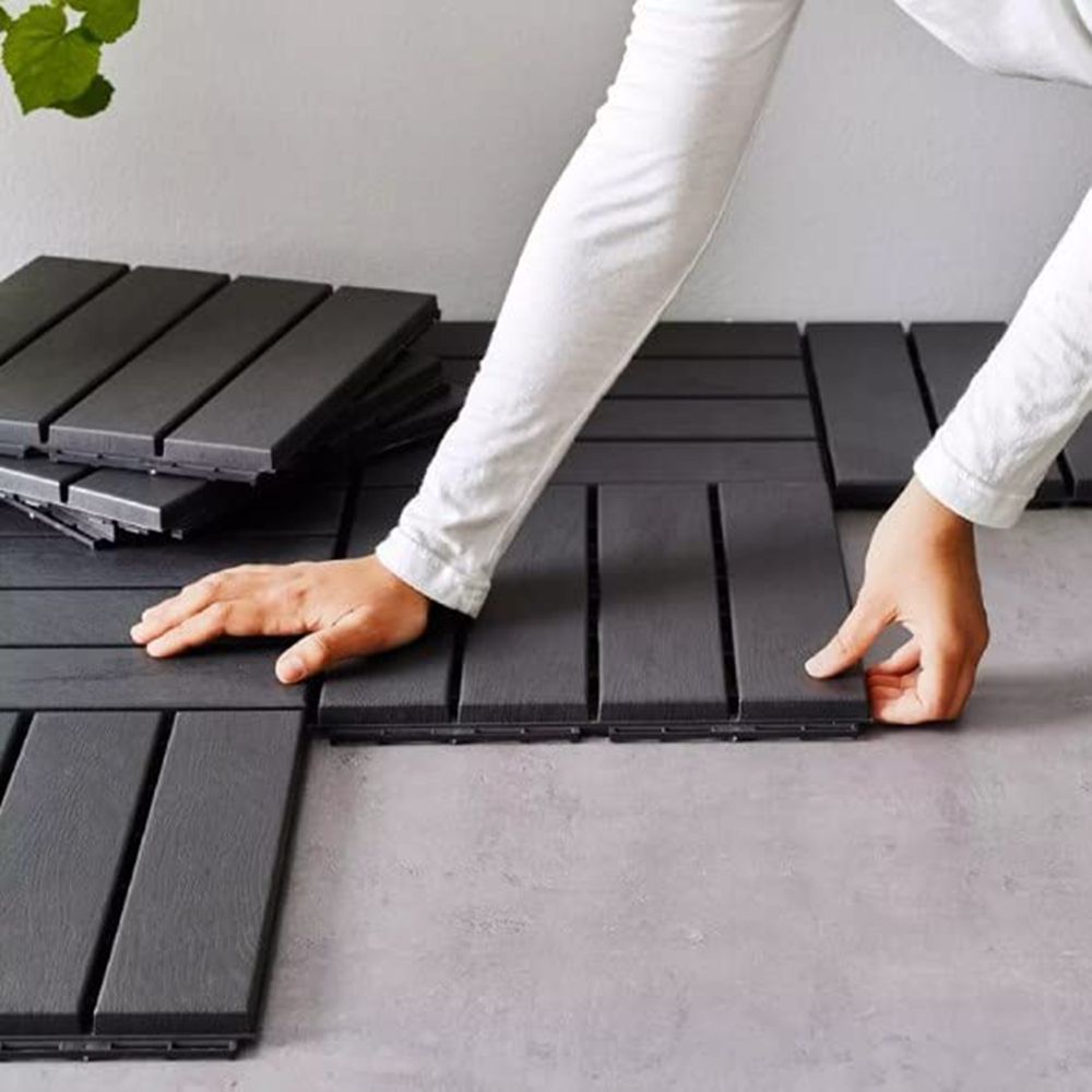 Black WPC Patio Deck Tiles Waterproof Outdoor Patio Floor Decking Tiles for Porch Poolside Balcony Backyard-海智集-