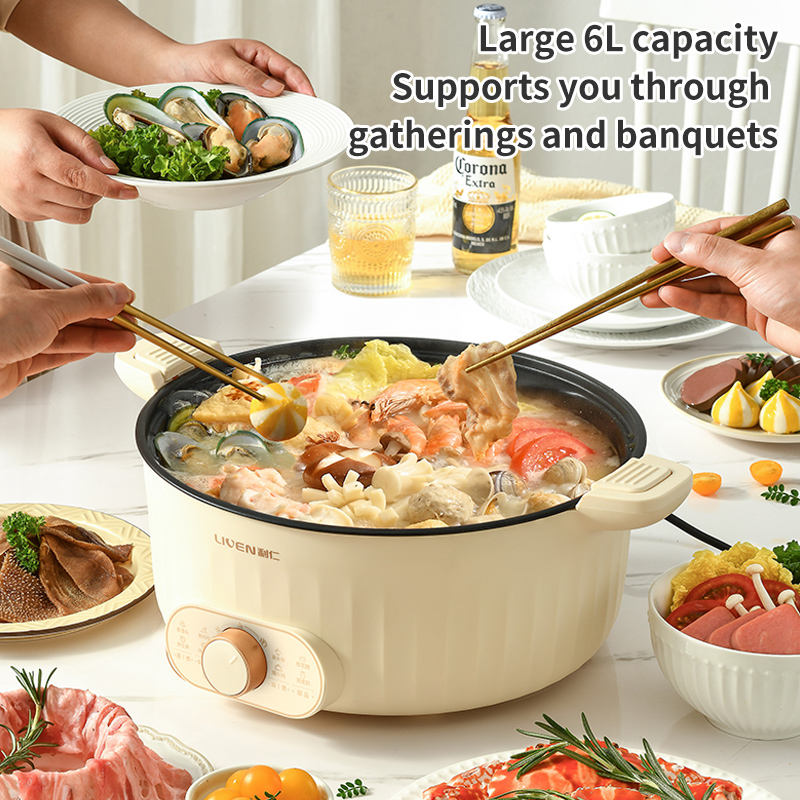 6L Portable Electric Skillet with Nonstick Coating Multi-Function Cooker for Stir Fry Steak Noodles steamer Electric Hot Pot-海智集-