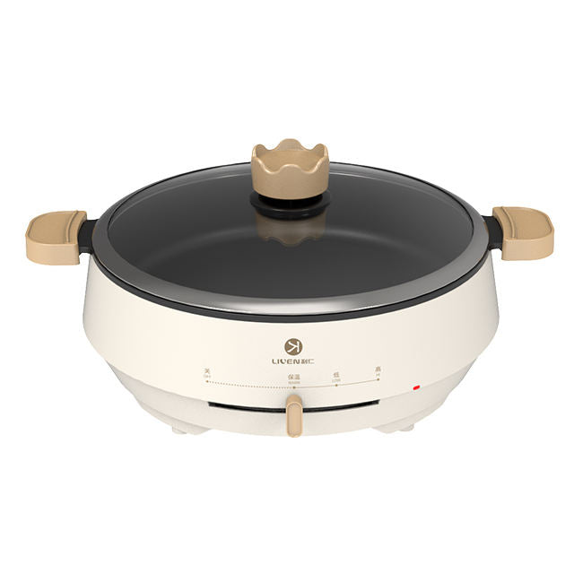 Kitchen Cooking Set 360 All-around Heating Fryer Electric Frying Pan Temperature Control White PTFE Non Stick Electric Hot Pot-海智集-