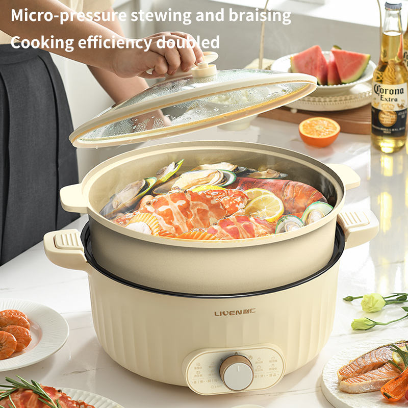 6L Portable Electric Skillet with Nonstick Coating Multi-Function Cooker for Stir Fry Steak Noodles steamer Electric Hot Pot-海智集-
