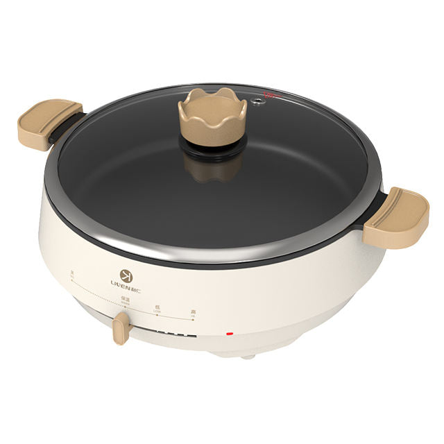 Kitchen Cooking Set 360 All-around Heating Fryer Electric Frying Pan Temperature Control White PTFE Non Stick Electric Hot Pot-海智集-