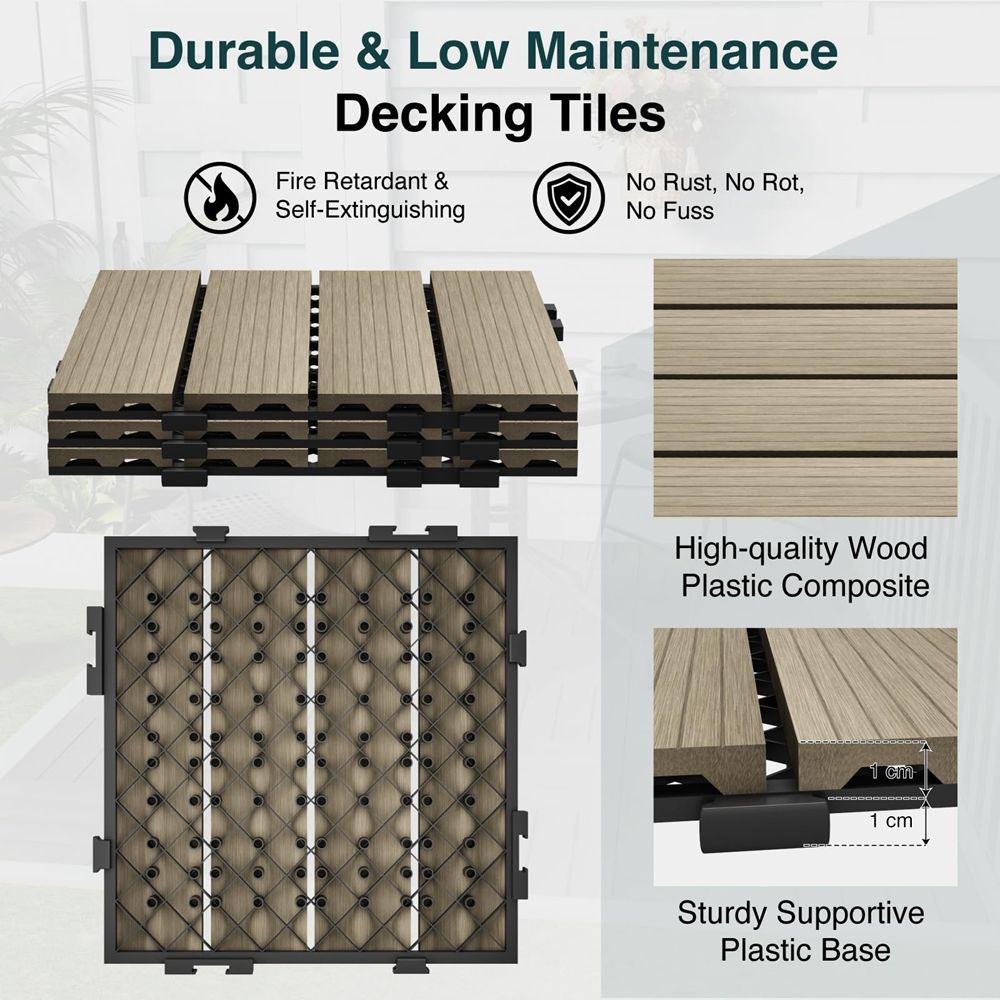 Waterproof Wood Flooring Interlocking WPC Deck Tiles for Patio Decor-海智集-