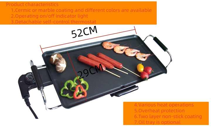 52*29CM Smokeless Indoor Electric Flat Top Grill Non Stick Aluminum Griddle for Household-海智集-