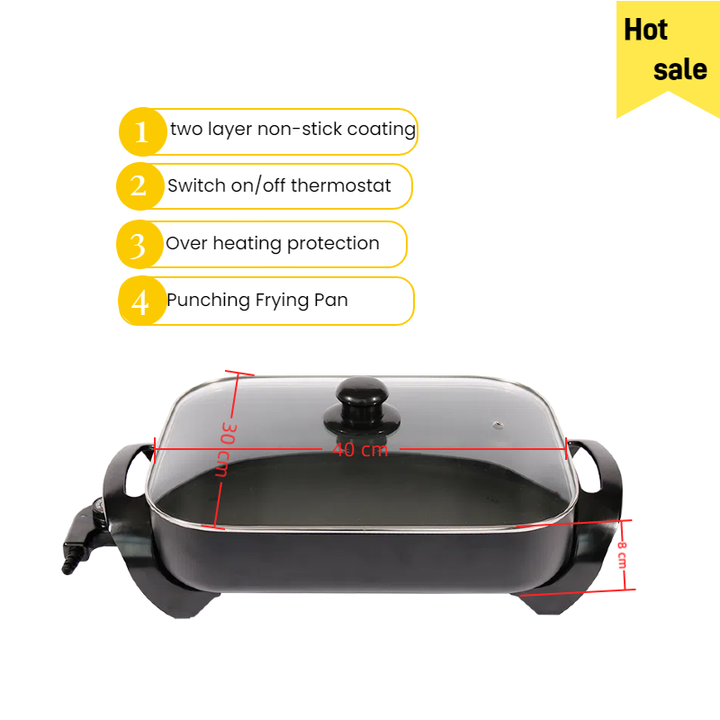 Best Popular 1500W Electric Frying Pan Smokeless Aluminum Non-Stick Glass Lid for Household Use US Plug 4L-6L PTFE Coating-海智集-