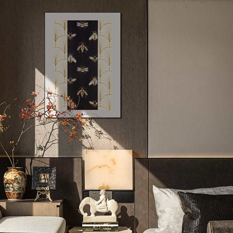 Commercial Suzhou Full Embroidery — framed, simulated silk, soft luster. Dual craftsmanship. Wholesale for decor firms, commercial use; home use too. Art decor for hotels, offices, residences.Bee Dance-海智集-