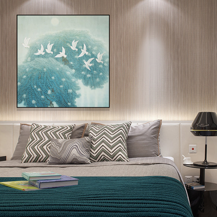 Commercial Suzhou Full Embroidery — framed, simulated silk, soft luster. Dual craftsmanship. Wholesale for decor firms, commercial use; home use too. Art decor for hotels, offices, residences.Frosty Morning Moon-海智集-