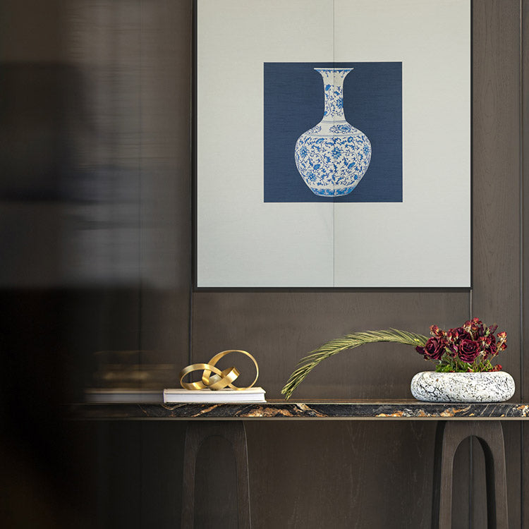 Commercial Suzhou Full Embroidery — framed, simulated silk, soft luster. Dual craftsmanship. Wholesale for decor firms, commercial use; home use too. Art decor for hotels, offices, residences.GorgeousBlue - and - White on White GlazeⅠ-海智集-