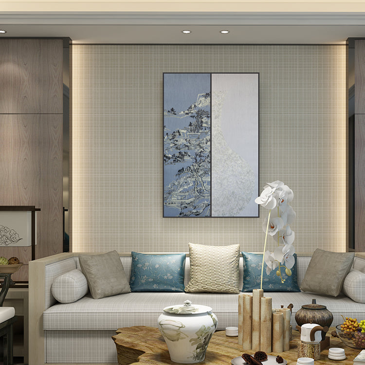 Commercial Suzhou Full Embroidery — framed, simulated silk, soft luster. Dual craftsmanship. Wholesale for decor firms, commercial use; home use too. Art decor for hotels, offices, residences.GorgeousLandscape Told by a Vase-海智集-