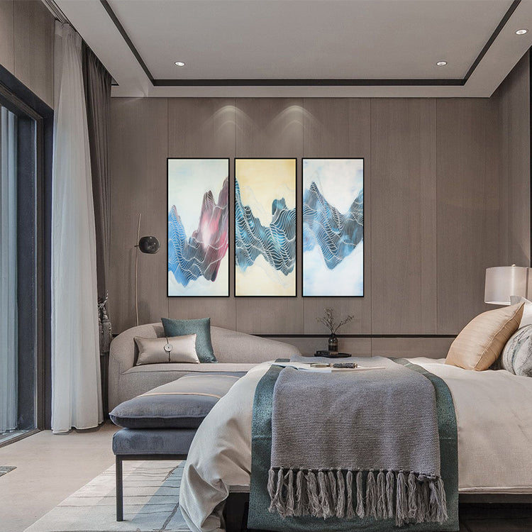 Commercial Suzhou Full Embroidery — framed, simulated silk, soft luster. Dual craftsmanship. Wholesale for decor firms, commercial use; home use too. Art decor for hotels, offices, residences.Landscape Impression-海智集-