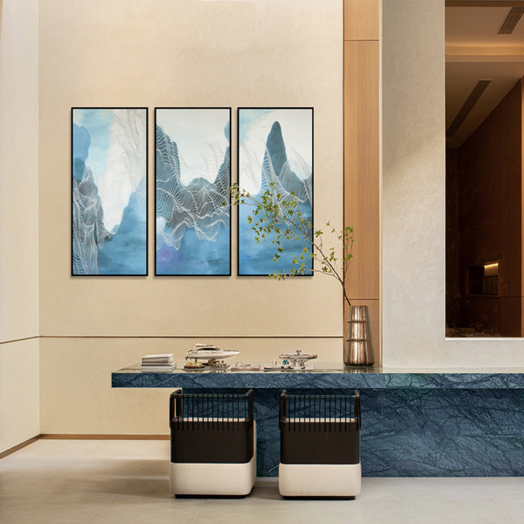 Commercial Suzhou Full Embroidery — framed, simulated silk, soft luster. Dual craftsmanship. Wholesale for decor firms, commercial use; home use too. Art decor for hotels, offices, residences.Landscape Impression-海智集-