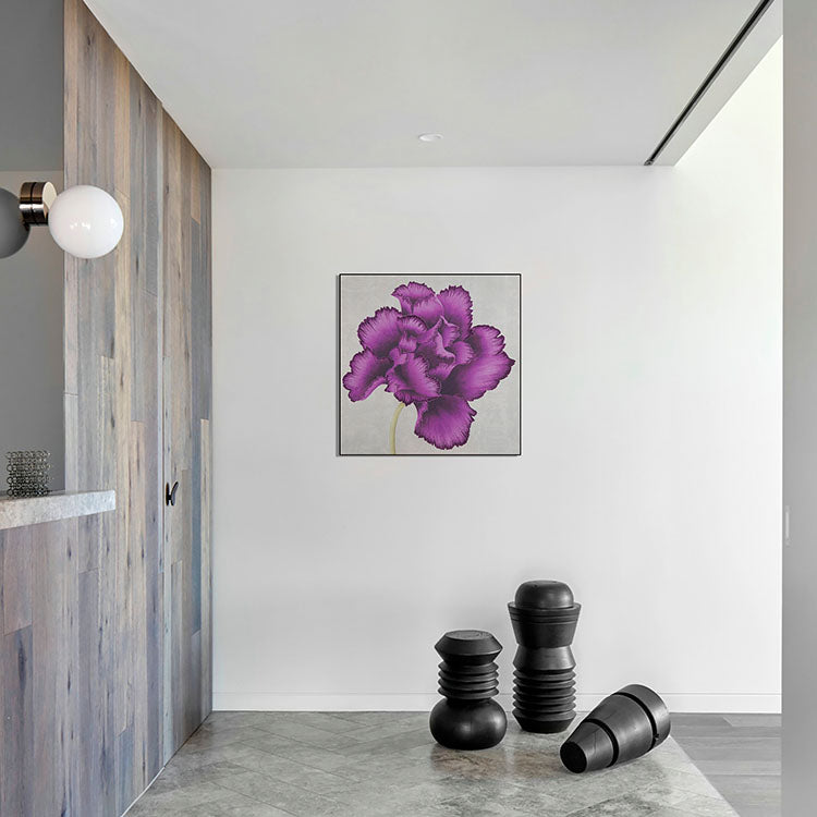 Commercial Suzhou Full Embroidery — framed, simulated silk, soft luster. Dual craftsmanship. Wholesale for decor firms, commercial use; home use too. Art decor for hotels, offices, residences.Purple Rhyme Series - Blooming-海智集-