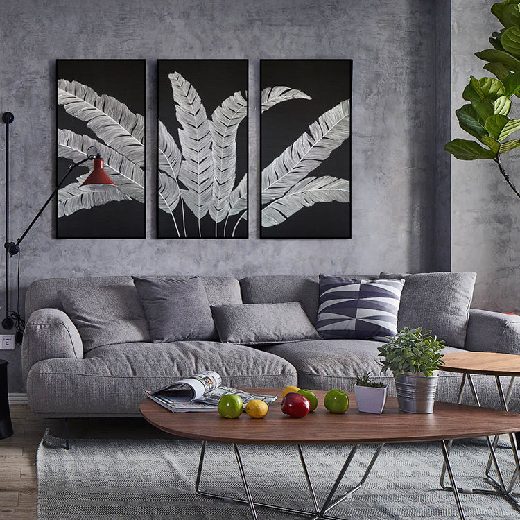 Commercial Suzhou Full Embroidery — framed, simulated silk, soft luster. Dual craftsmanship. Wholesale for decor firms, commercial use; home use too. Art decor for hotels, offices, residences.Triple - panel Banana Picture-海智集-