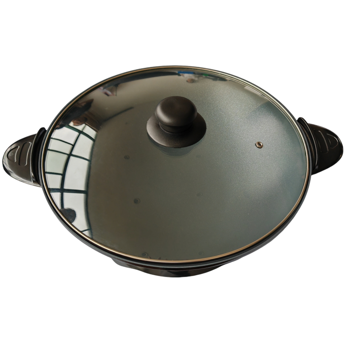 Popular 5L Round Non-Stick Electric Wok with Self-Control Thermostat Aluminum Glass Lid Multifunction for Household Hotel Use-海智集-