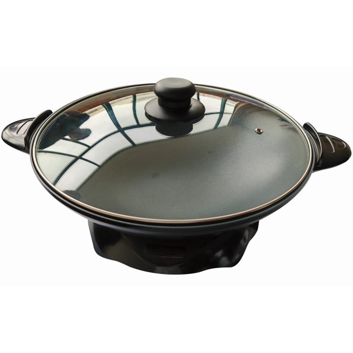 Popular 5L Round Non-Stick Electric Wok with Self-Control Thermostat Aluminum Glass Lid Multifunction for Household Hotel Use-海智集-