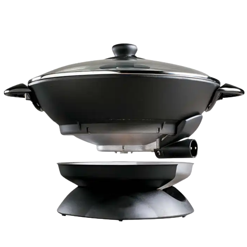 Popular 5L Round Non-Stick Electric Wok with Self-Control Thermostat Aluminum Glass Lid Multifunction for Household Hotel Use-海智集-