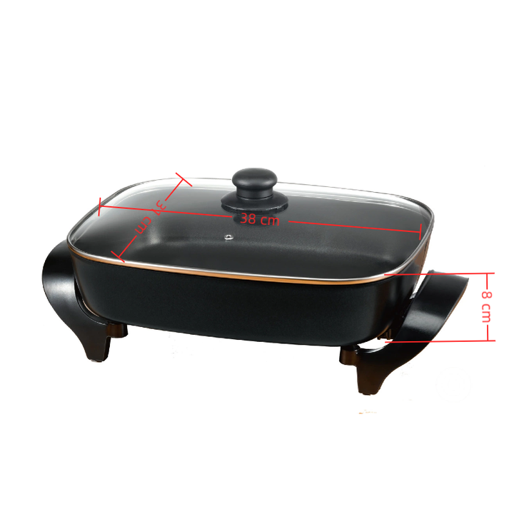 1500W Electric Square Frying Pan Non-Stick Die-Cast Aluminum Cooking Surface Temperature Adjustable Mechanical Tempered Glass-海智集-
