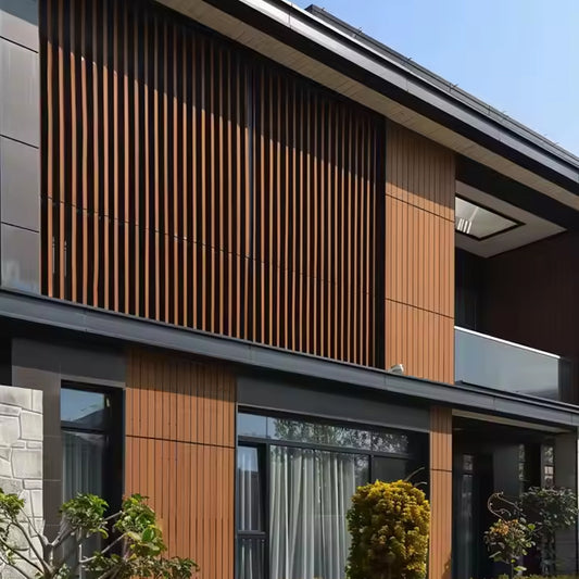 Co-extruded Wood Grain Exterior Outdoor Wall Wpc Fluted Cladding Panel-海智集-
