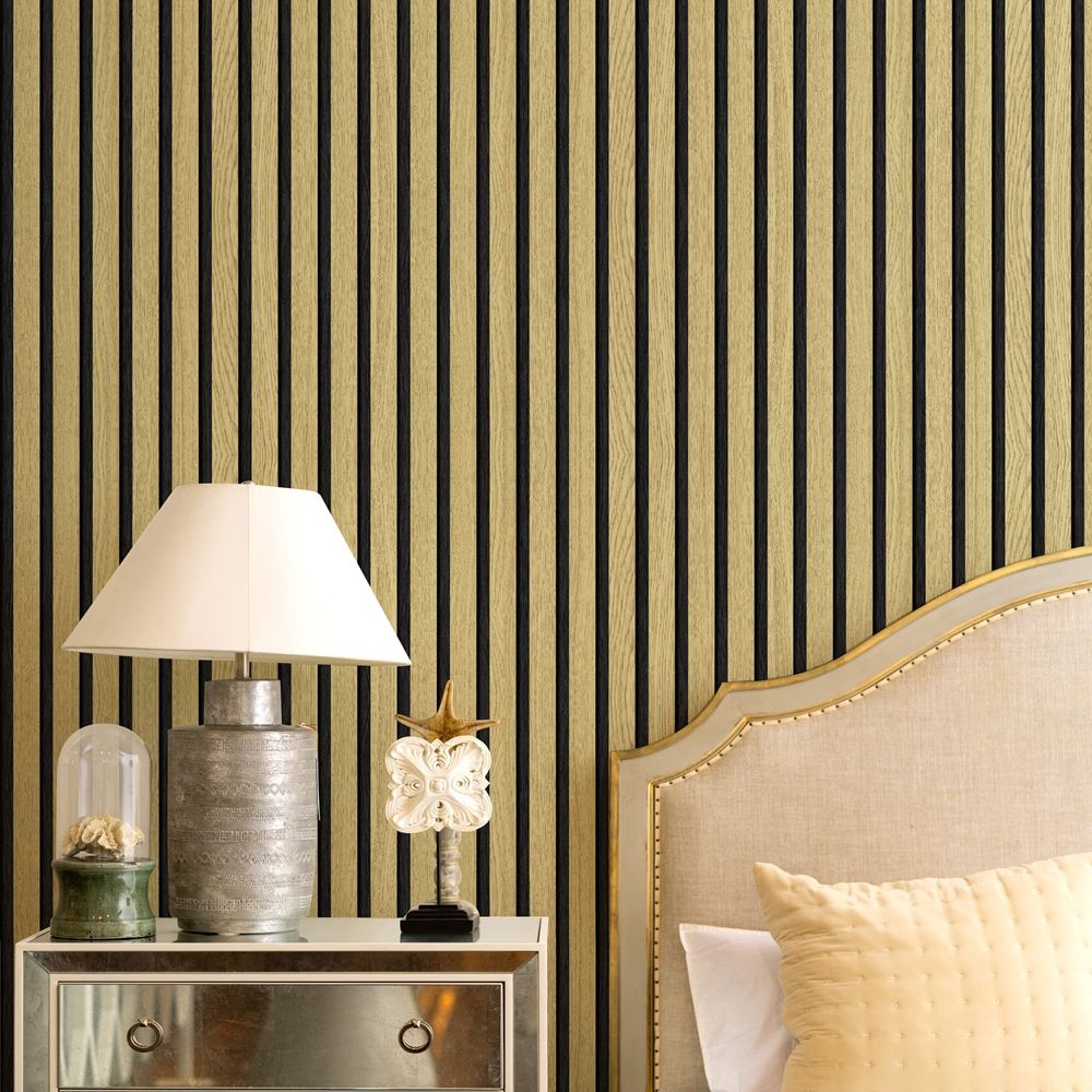 Factory Price Faux Wood Slat Wallpaper Grating Stripe for Office Decor-海智集-