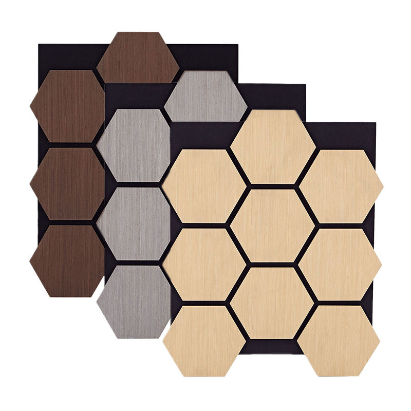 Environmentally Friendly Hexagonal Acoustic Wall Panels Noise Cancelling Wood MDF Slat Wall Covering for Bedroom and Studio-海智集-