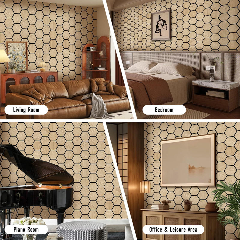 Easy to Install Hexagon Acoustic Wood Panels Modern Sound Absorbing Wall Decor for Conference Room Studio and Living Room-海智集-