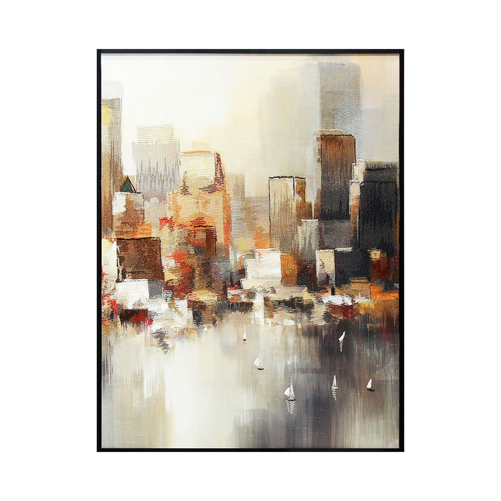 Luxury Eco Friendly Abstract City Embroidery Art Painting Premium Thread Wall Decor for Modern Home Corporate Gift-海智集-