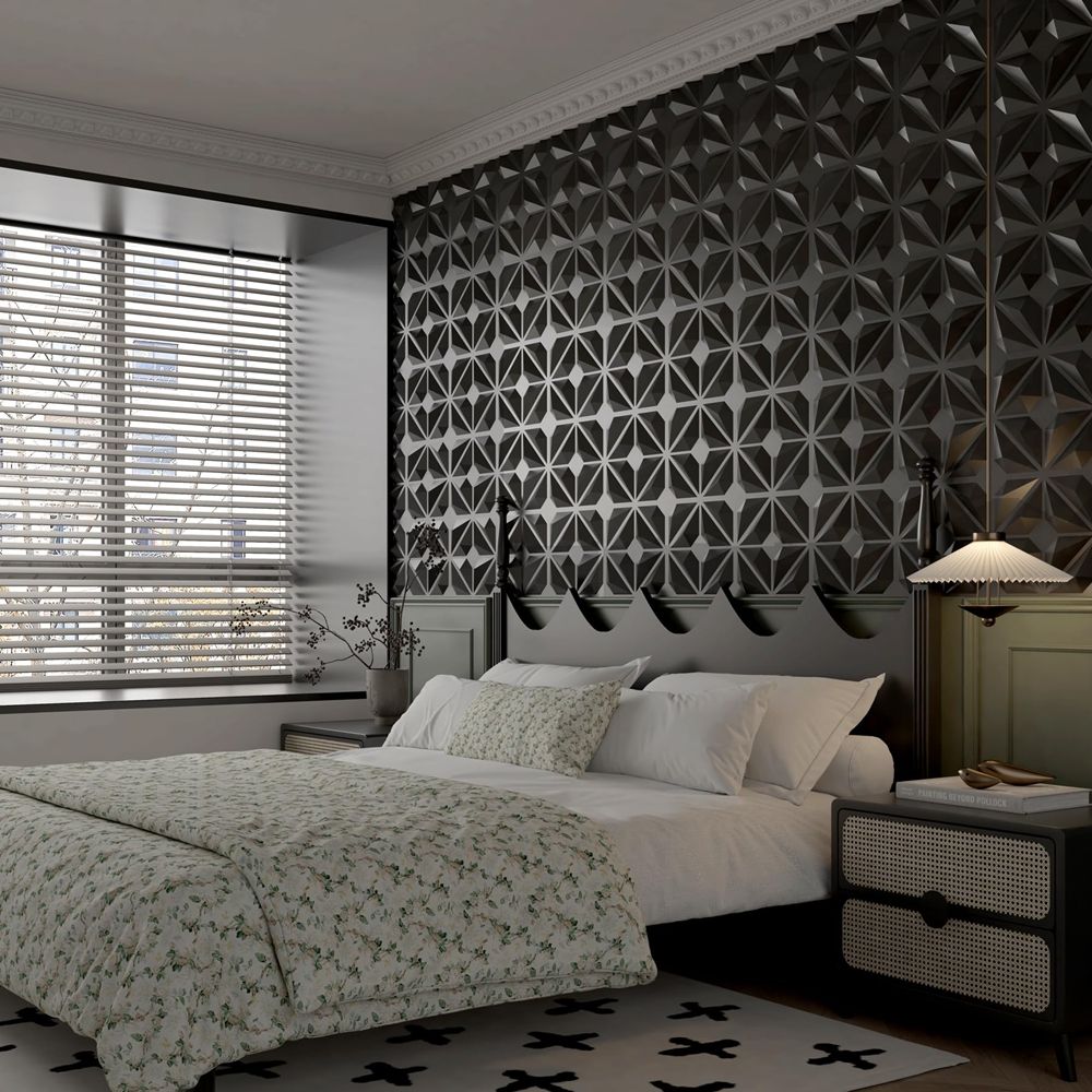 Stylish Glue up 3D PVC Wall Panel Diamond Texture for Modern House Interior-海智集-