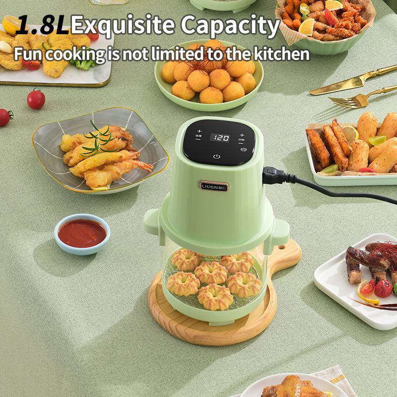 Home Appliances Oil-free Smart Touch Screen Toaster 550W 1.8L Glass Air Fryer Cup with Visualization-海智集-