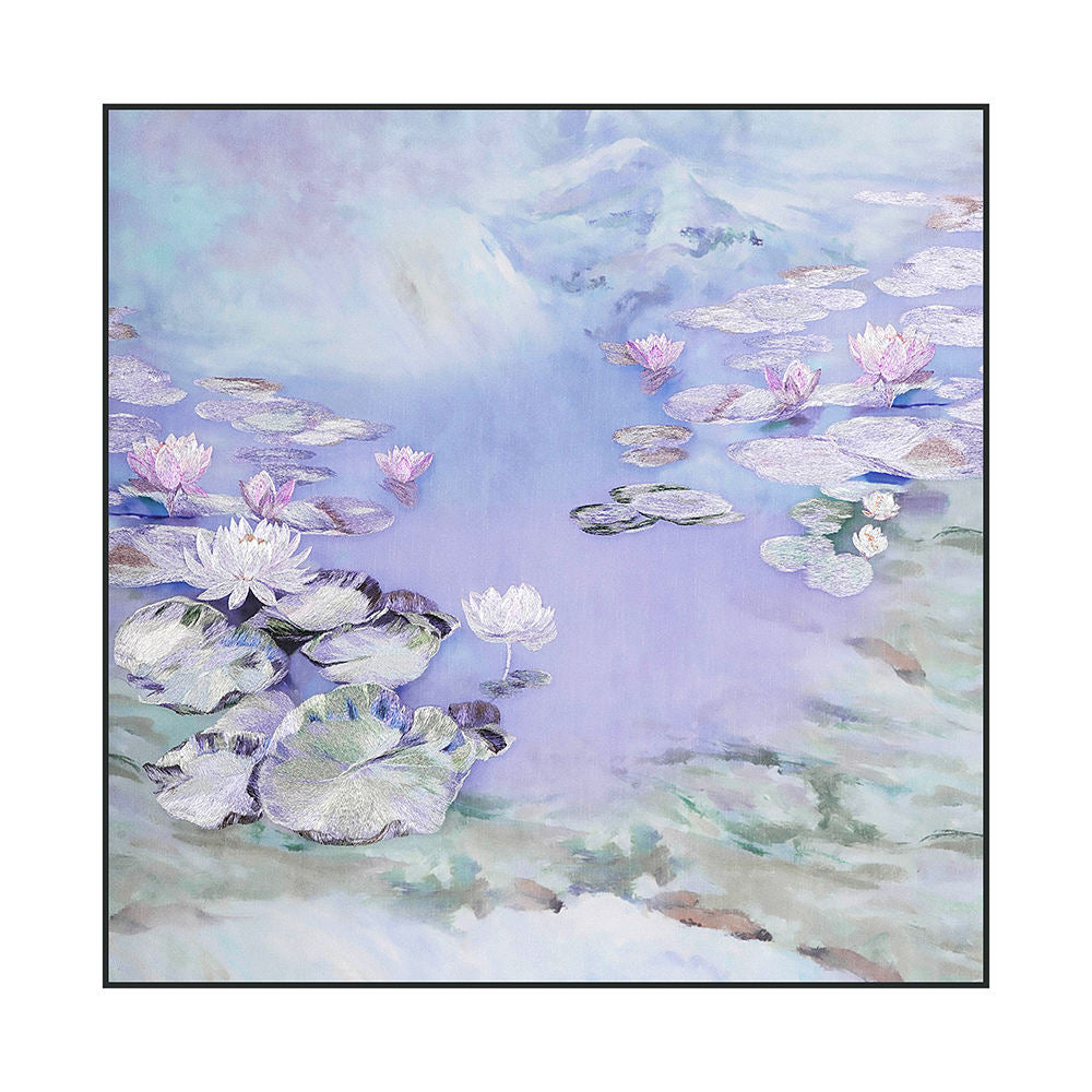 High Quality Embroidery Craft Water Lily Pattern Living Room Decoration Wall Paintings Custom Modern Home Wall Art-海智集-
