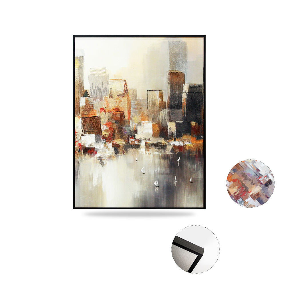 Luxury Eco Friendly Abstract City Embroidery Art Painting Premium Thread Wall Decor for Modern Home Corporate Gift-海智集-