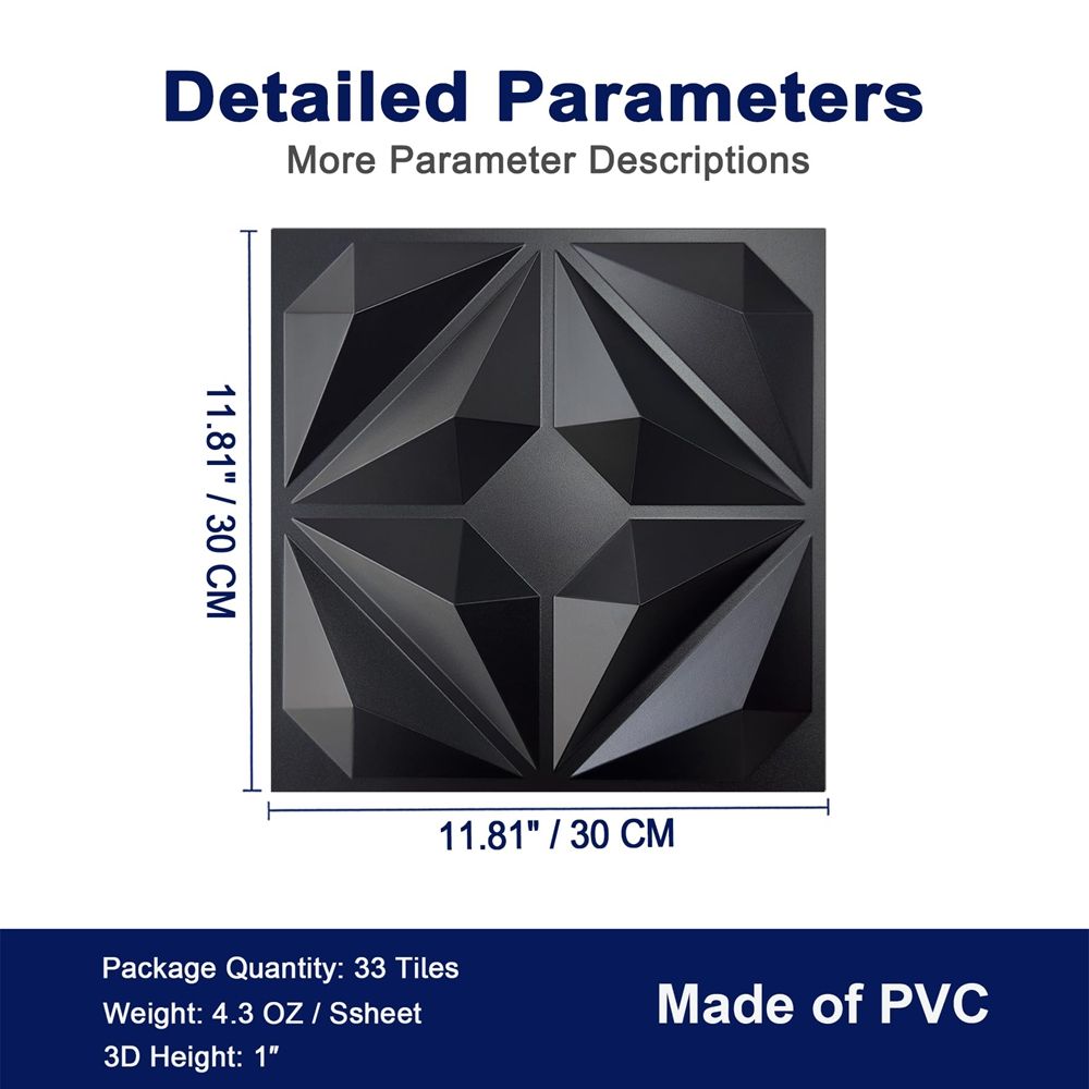 Premium Self Adhesive 3D PVC Wall Panel Black Modern for Commercial Space Decoration-海智集-