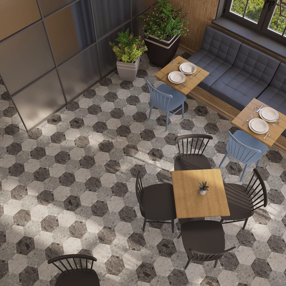 Heavy Duty PVC Flooring Hexagon Floor Tile Self Adhesive Waterproof for Laundry-海智集-