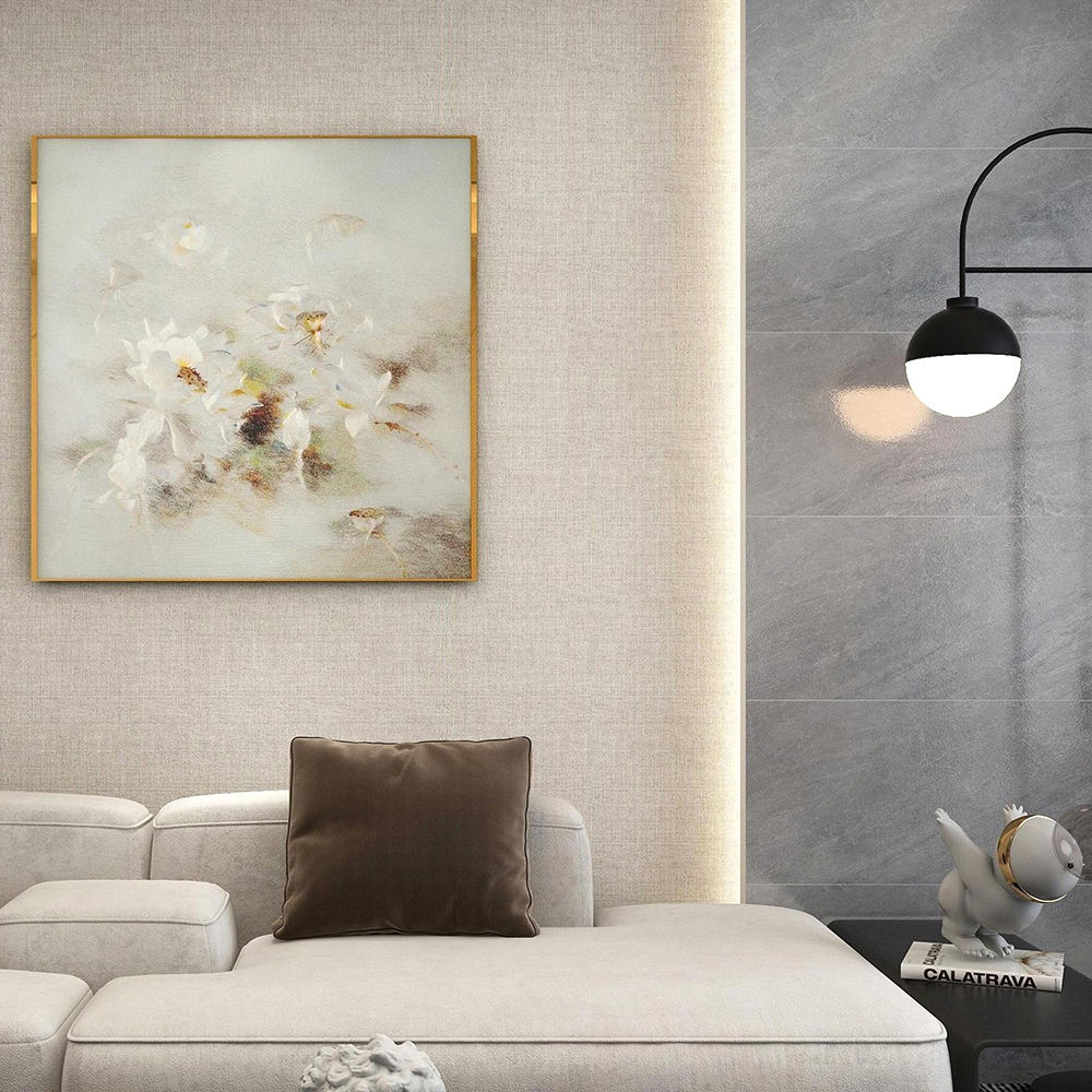High Quality Embroidery Craft Water Lily Living Room Decoration Wall Paintings Custom Luxurious Home Wall Hanging Art Painting-海智集-