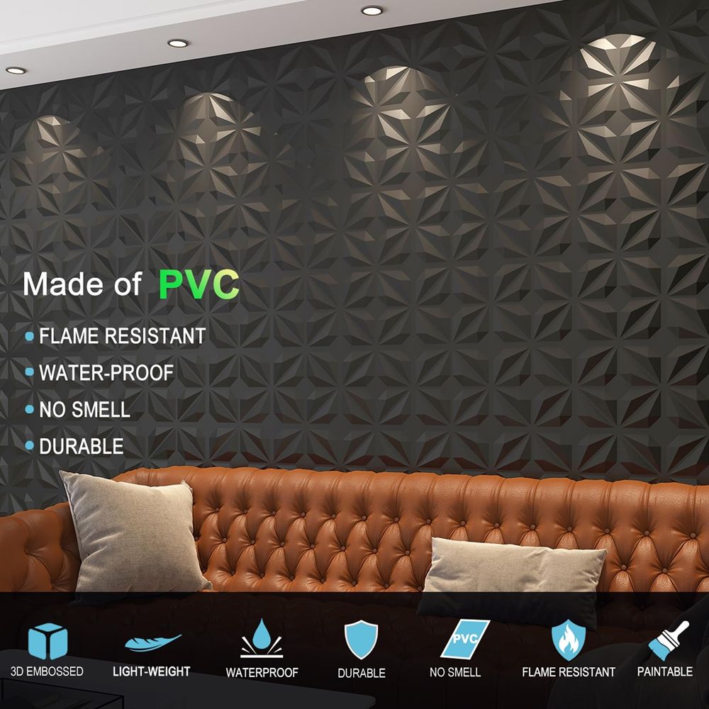 Premium Self Adhesive 3D PVC Wall Panel Black Modern for Commercial Space Decoration-海智集-
