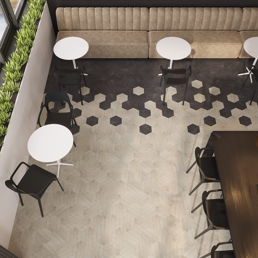 Self Adhesive Waterproof Vinyl Floor Panel Tile Hexagon Design for Home Office Bathroom-海智集-