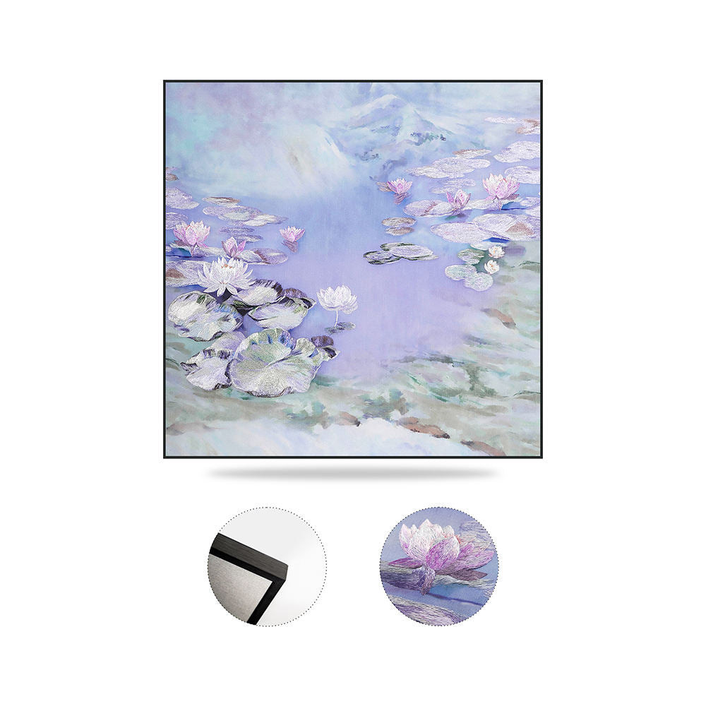 High Quality Embroidery Craft Water Lily Pattern Living Room Decoration Wall Paintings Custom Modern Home Wall Art-海智集-