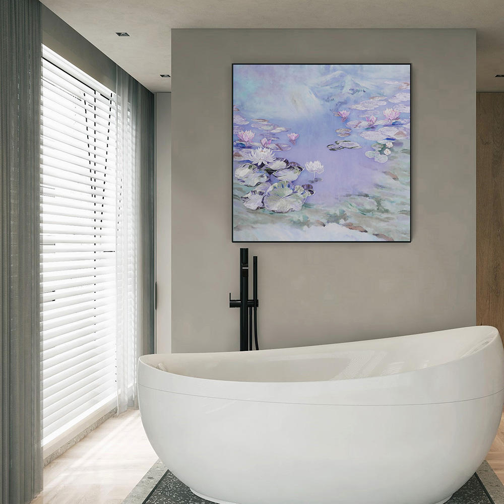High Quality Embroidery Craft Water Lily Pattern Living Room Decoration Wall Paintings Custom Modern Home Wall Art-海智集-