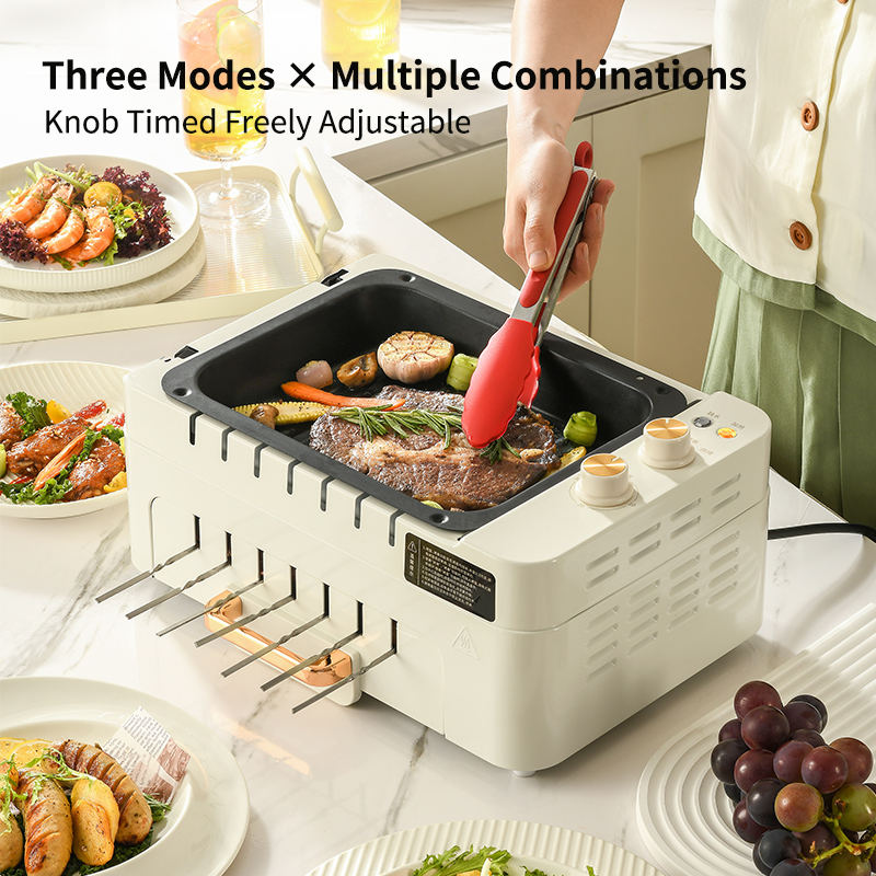 3 In 1 Electric BBQ Grill Machine Household Automatic Rotating Skewers Machine Indoor Smokeless Barbecue Grill Oven-海智集-
