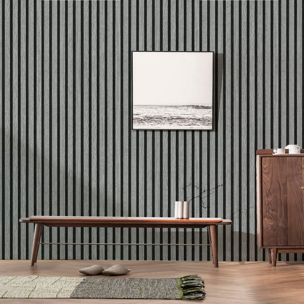 Waterproof Peel and Stick Wood Slat Wallpaper Grating Stripe for Home Tables-海智集-