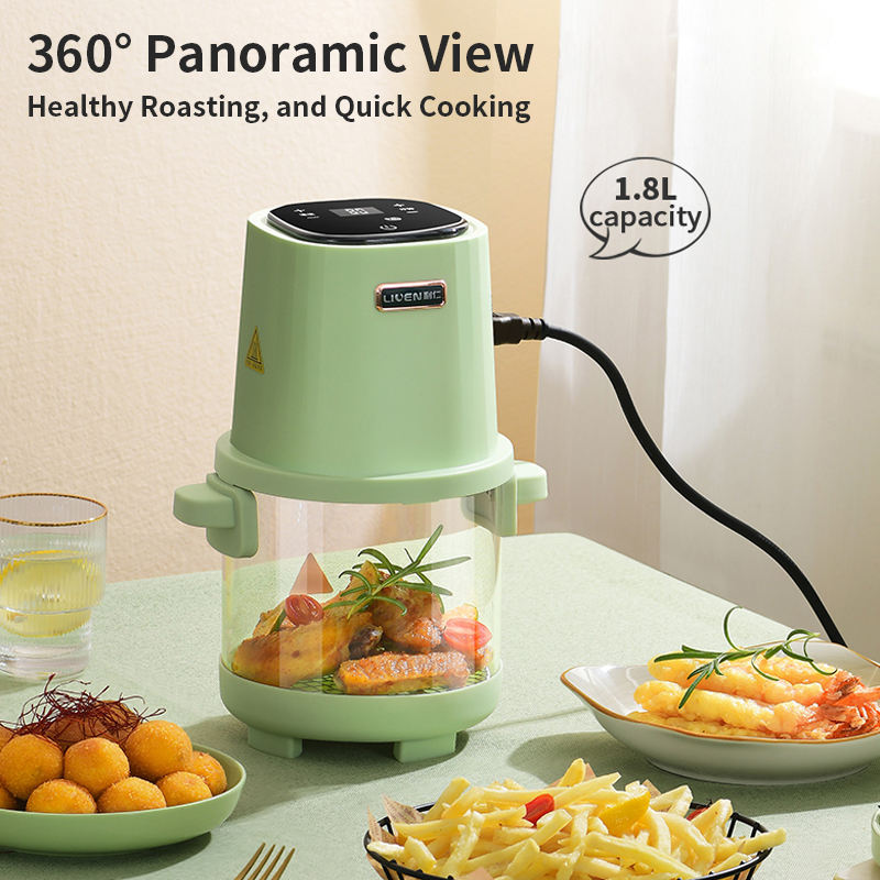 Home Appliances Oil-free Smart Touch Screen Toaster 550W 1.8L Glass Air Fryer Cup with Visualization-海智集-