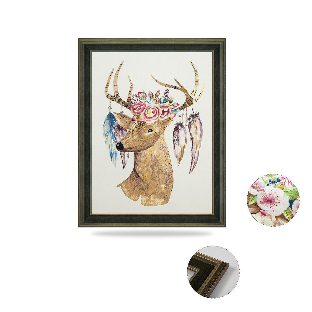 Premium Embroidered Milu Deer Painting Elegant Stitched Canvas Wall Hanging for Home Decoration-海智集-