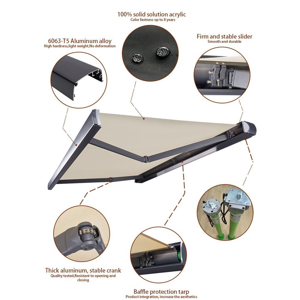 High Class Heavy Duty Retractable Sun Shade Awning Motorized Remote Control Aluminum Alloy Coated Outdoor Motorized Backyard-海智集-