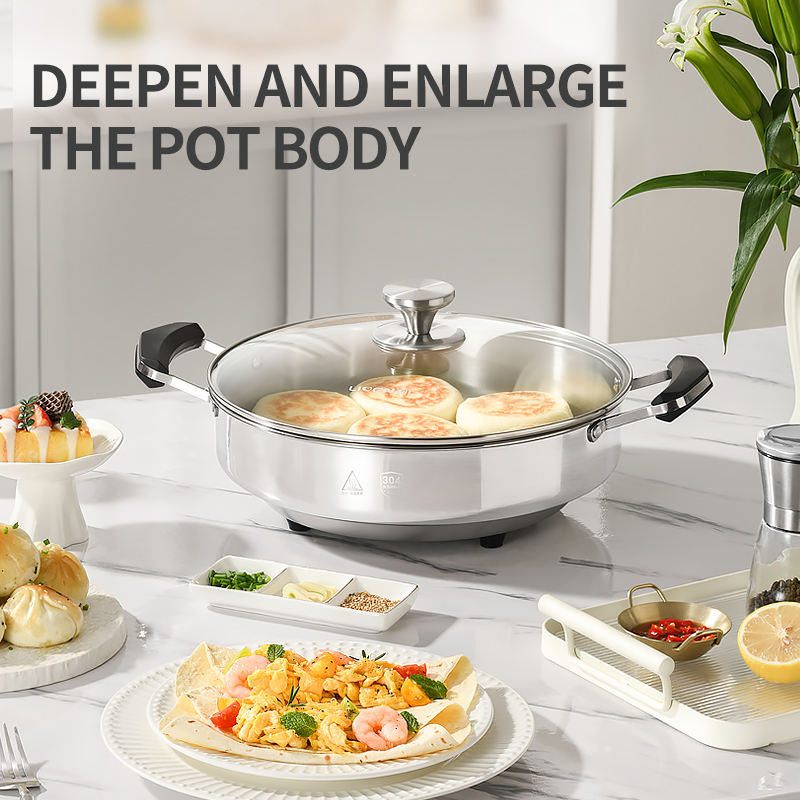 Multifunctional Electric Skillet Hot Selling Tempered Glass Aluminum Energy Saver Cooking Pot with Pan Cooker Hotpot-海智集-