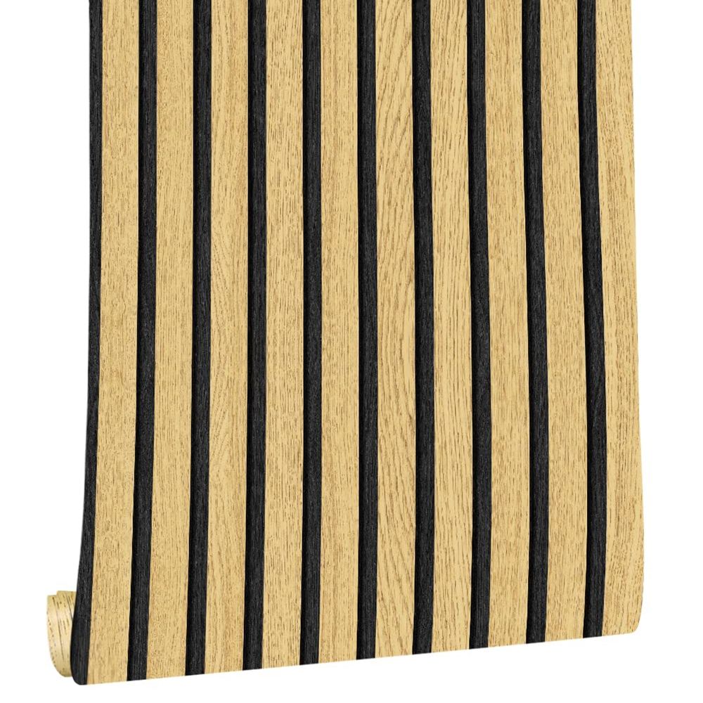 Factory Price Faux Wood Slat Wallpaper Grating Stripe for Office Decor-海智集-