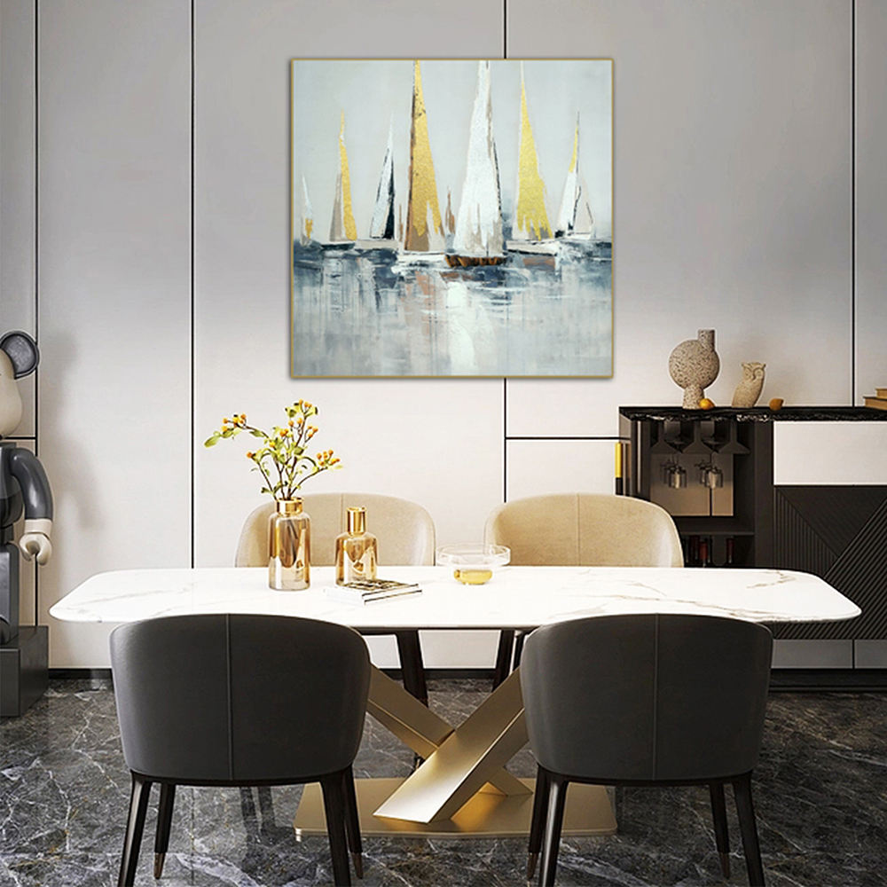 High Quality Embroidery Craft Sailboat Living Room Decoration Wall Paintings Custom Luxurious Home Wall Art Painting-海智集-