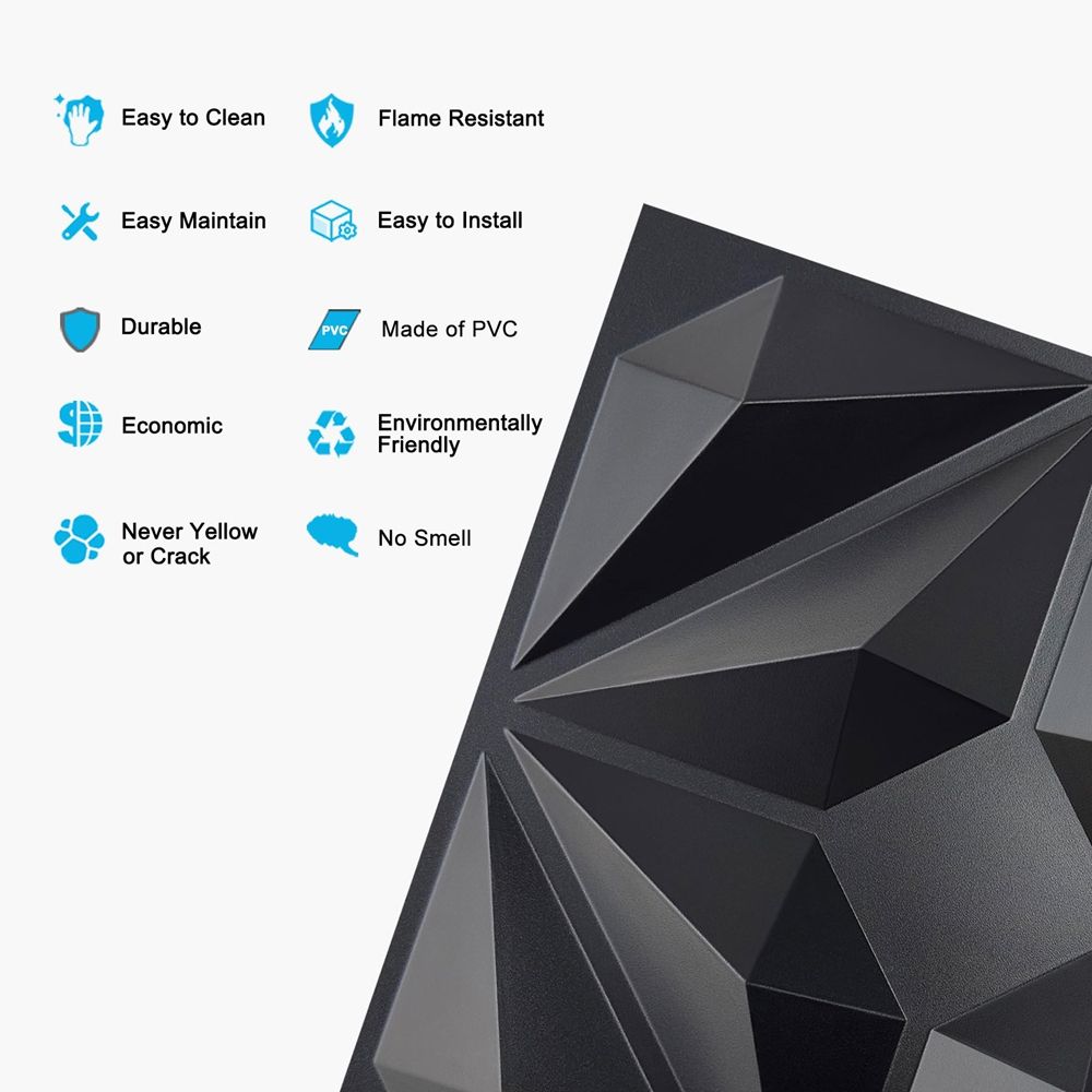 Premium Self Adhesive 3D PVC Wall Panel Black Modern for Commercial Space Decoration-海智集-