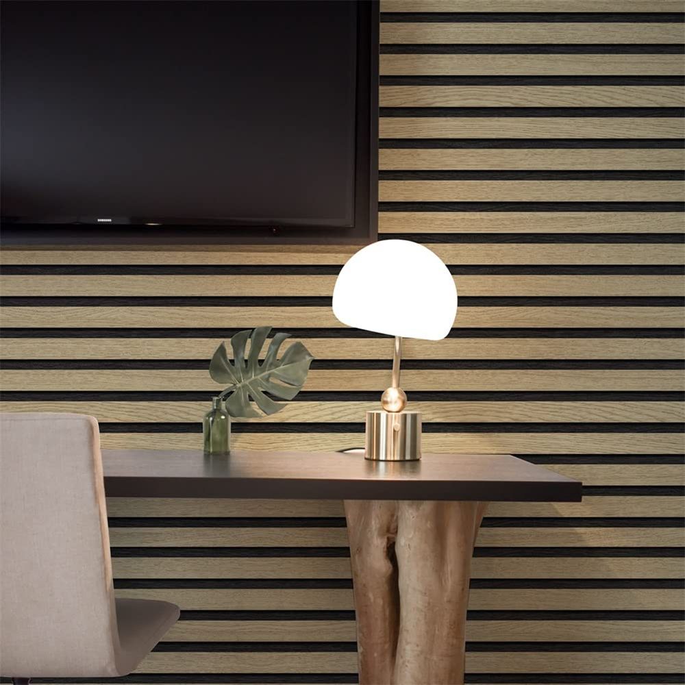 Waterproof Peel and Stick Wood Slat Wallpaper Grating Stripe for Home Tables-海智集-