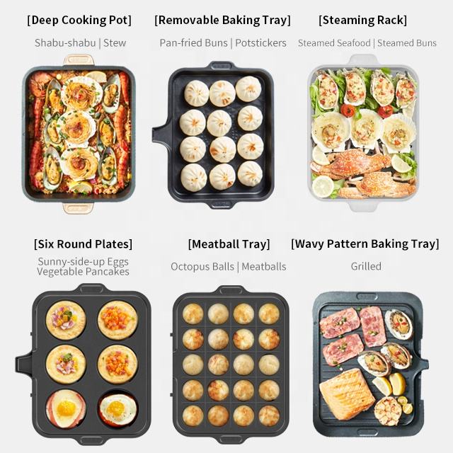 multifunction removable detachable 6 in 1 pancake waffle make electric grill hot pot electric pancake maker with griddle-海智集-