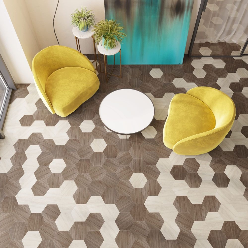 Heavy Duty PVC Flooring Hexagon Floor Tile Self Adhesive Waterproof for Laundry-海智集-